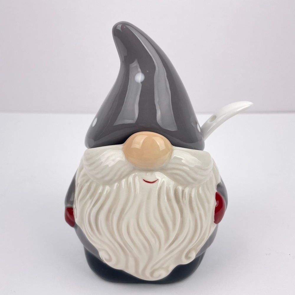 ❌SOLD❌ Gnome Ceramic Sugar / Salt Jar with Spoon and Lid 🎄